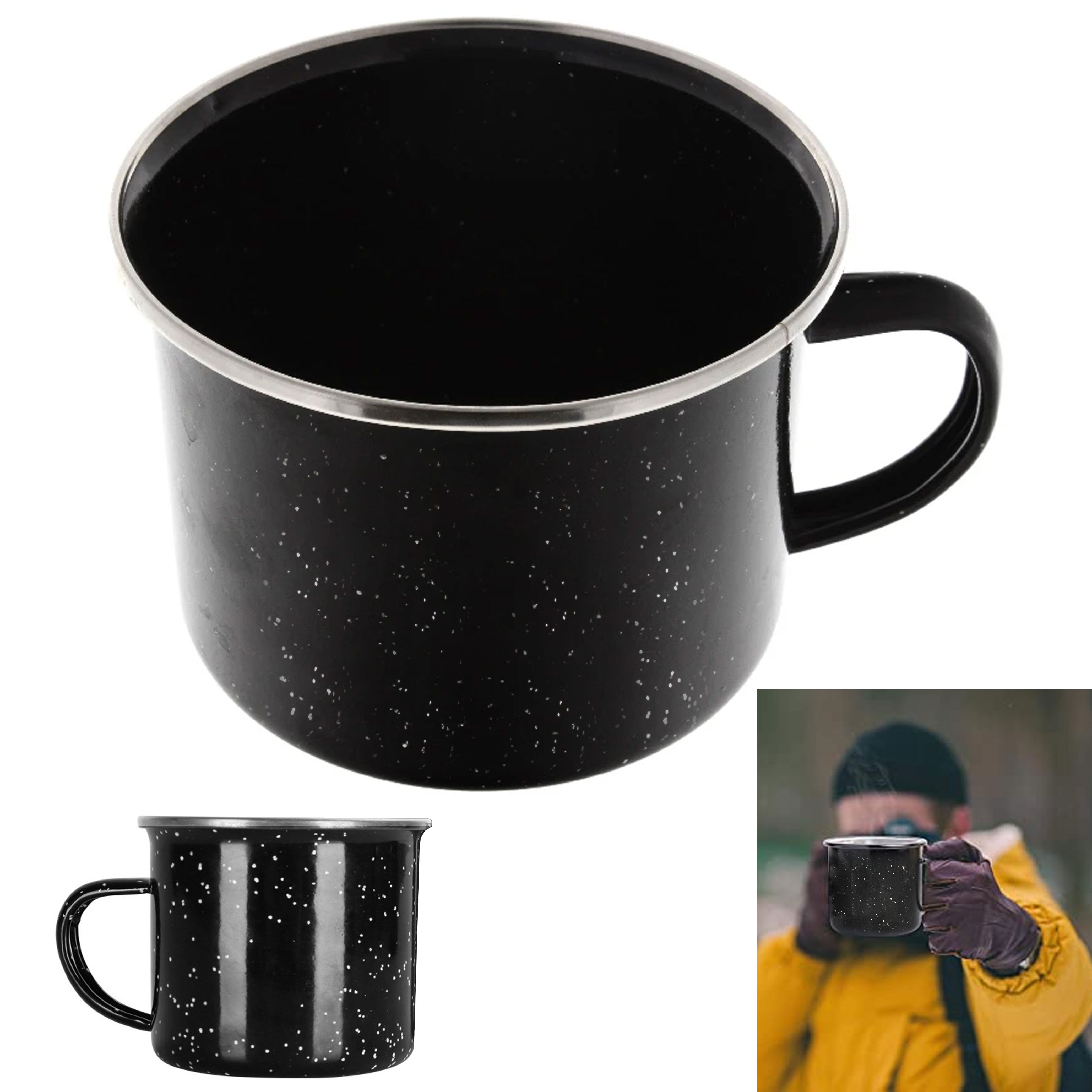 Blank Enamel Mug- Bulk 16oz Speckled Two Tone Enameled Steel Cup with  Stainless Rim