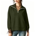 thumbnail image 2 of ClodeEU Women's Half Zip Stand Collar Long Sleeve Sweatshirt,Casual Loose Solid Pullover Top Army Green,Women's Plus L, 2 of 8