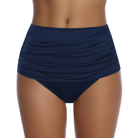 Ramiter Womens Swim Shorts Women Running Bikini Swim Briefs Beach Shorts Swim Bikini Bottom Tankini Shorts Swimwear Beach High Waist Shirring SwimBikini Bottom Navy S