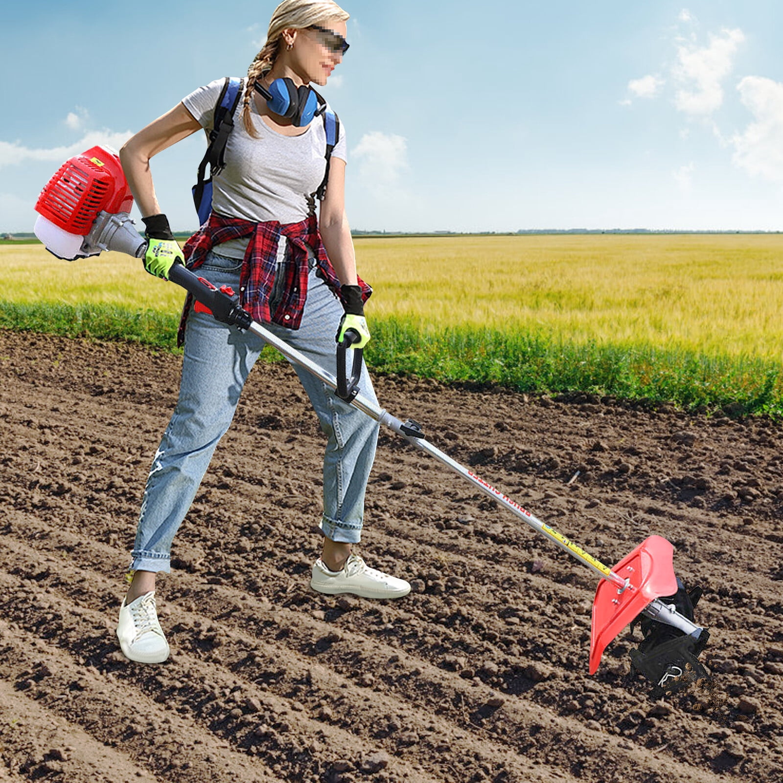 42.7CC Mini Tiller Cultivator Garden Cylinder,1.25kw 2-Stroke Gas Powered Engine Machine, Hand-held Tiller Cultivator,Mini Weeding Tilling Tool Gas Powered Engine 30:1