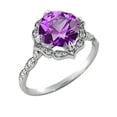 thumbnail image 5 of 3.25 ctw Amethyst Ring with Diamonds 14K White Gold Flower Leaves Halo, 5 of 7