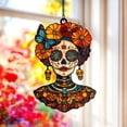 thumbnail image 3 of Day of the Dead Acrylic Suncatcher – Sugar Skull Faux Stained Glass Suncatcher with Marigold & Butterfly, Gift for Dia de Muertos 4330506439 4492, 3 of 4