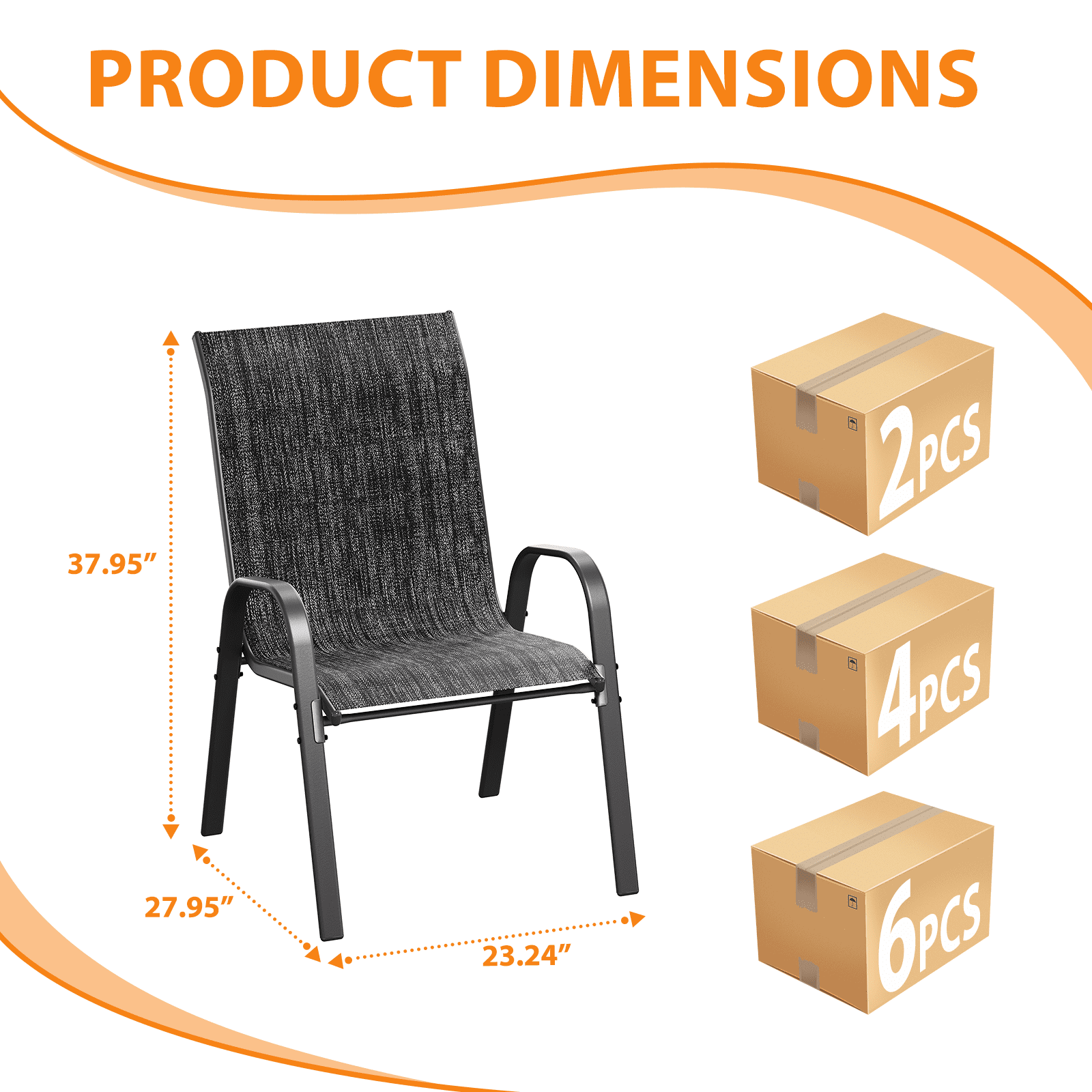 ELPOSUN Patio Chairs Set of 4, Outdoor Stackable Dining Chairs for All Weather, Breathable Garden Outdoor Furniture for Backyard Deck,Dark gray