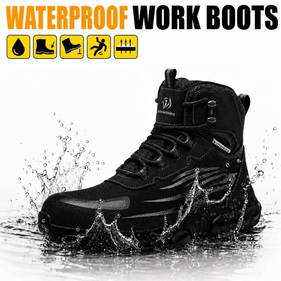 TREADVAULT Men's and Women's Waterproof Steel Toe Safety Work Boots, Kevlar Puncture-Resistant, Breathable, Anti-Slip, Flexible
