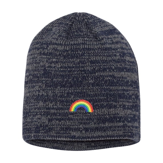 Adult Rainbow Embroidered Marled Knit Beanie Cap