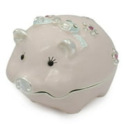 Piggy Keepsake Box with Rhinestone Flowers Trinket Box Figurine