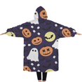thumbnail image 2 of Oversized Wearable Blanket Hoodie,Halloween Ghost & Pumpkin Pattern Sherpa Blanket Hoodie with Super Pockets,Super Warm Fuzzy Pullover for Women & Men, 2 of 6