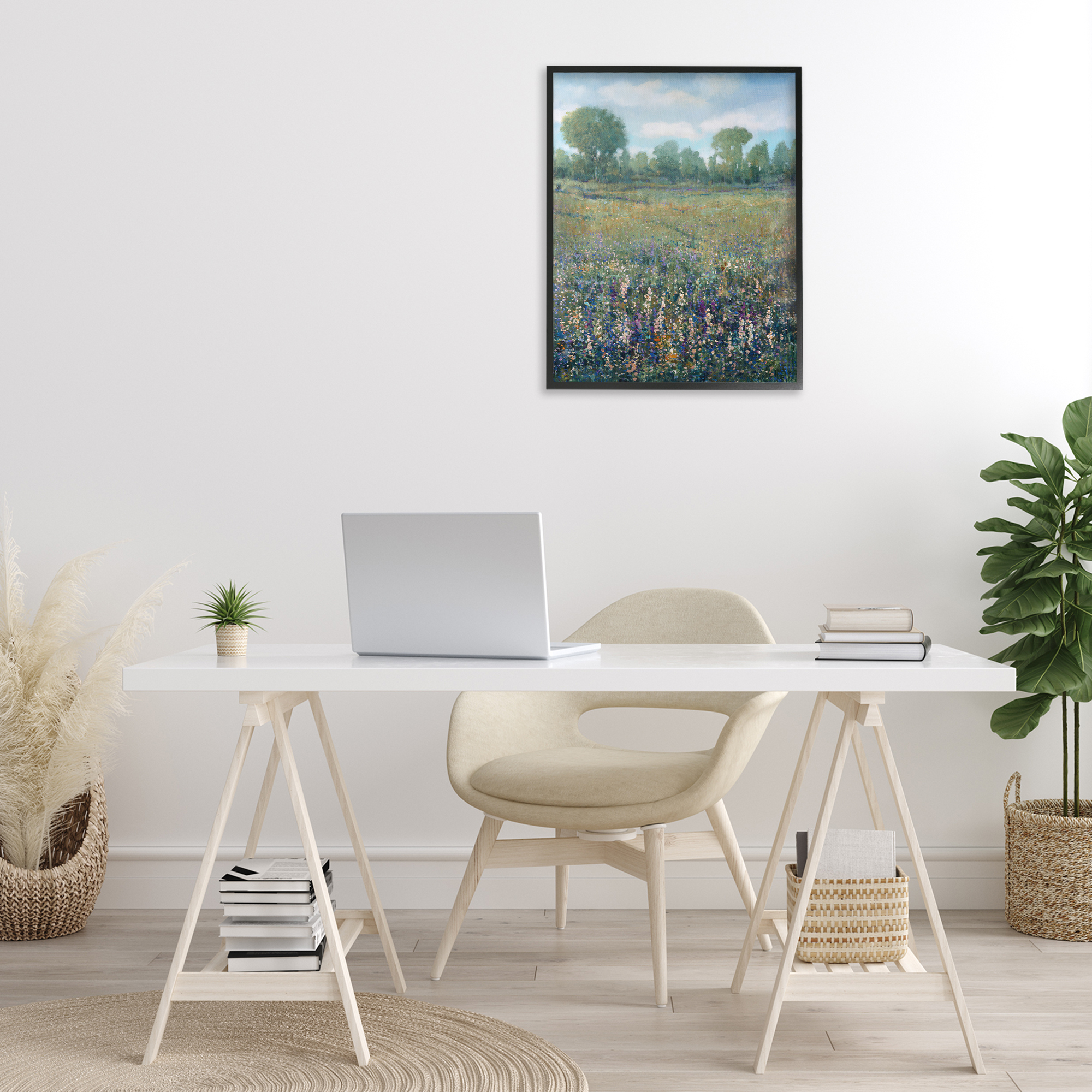 Stupell Industries Lilac & Wildflower Fields Landscape Painting Black Framed Art Print Wall Art, 24 x 30