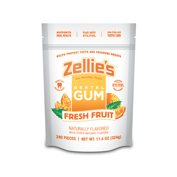 Zellies Xylitol Dental Gum, Fresh Fruit Flavor, Single Pouch, 240 Count