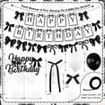 thumbnail image 5 of Black Bow Birthday Party Decorations, Bows Happy Birthday Banner Garland, Ribbon Bow Cake & Cupcake Toppers, Black White Balloons and Satin Ribbon for Women Girls Bows Party Decor, 5 of 7