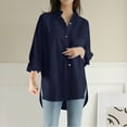 thumbnail image 2 of IROINNID Shirts for Women Long Sleeve Casual Button Down Loose Fitting Solid Blouse,Navy, 2 of 9