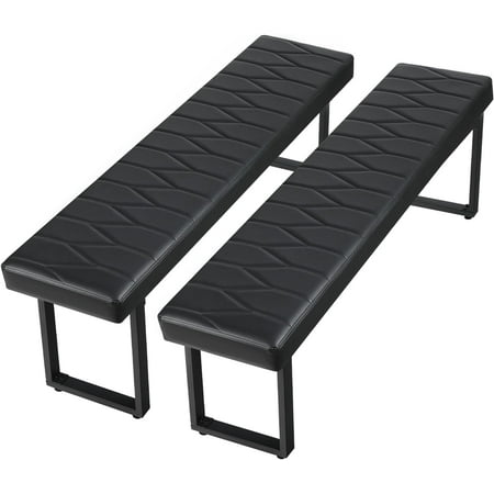 STHOUYN 58” Padded Dining Table Bench Pair of 2 for 6-8 Person, Faux Leather Indoor Cushioned Extra Long Bench for Dining Room Table, Bedside Shoe Entryway Benches (Black, 58")