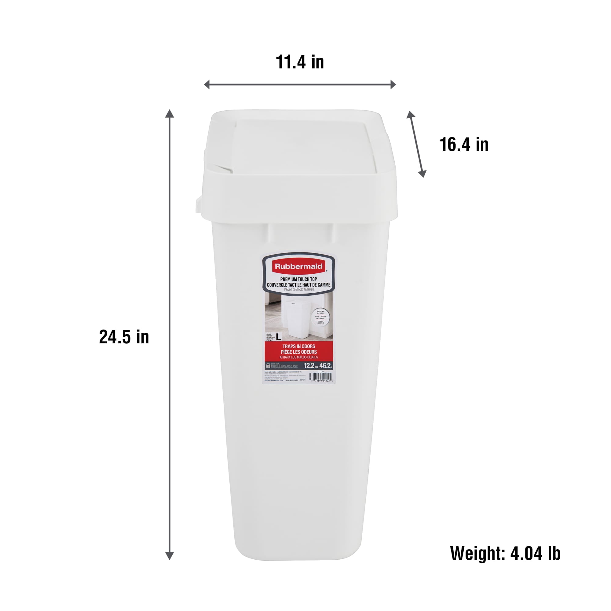 Rubbermaid Kitchen Indoor Trash Can, 12.2 Gallon, Plastic, Touch Top Lid