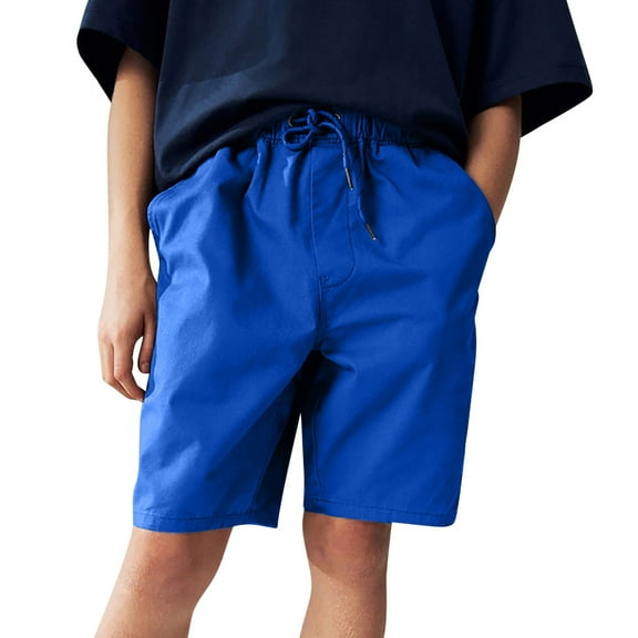 Mgmyaa Boys Cargo Shorts Knee Length Solid Elastic Waist Drawstring Casual Jogging Shorts for Kids with Deep Pockets