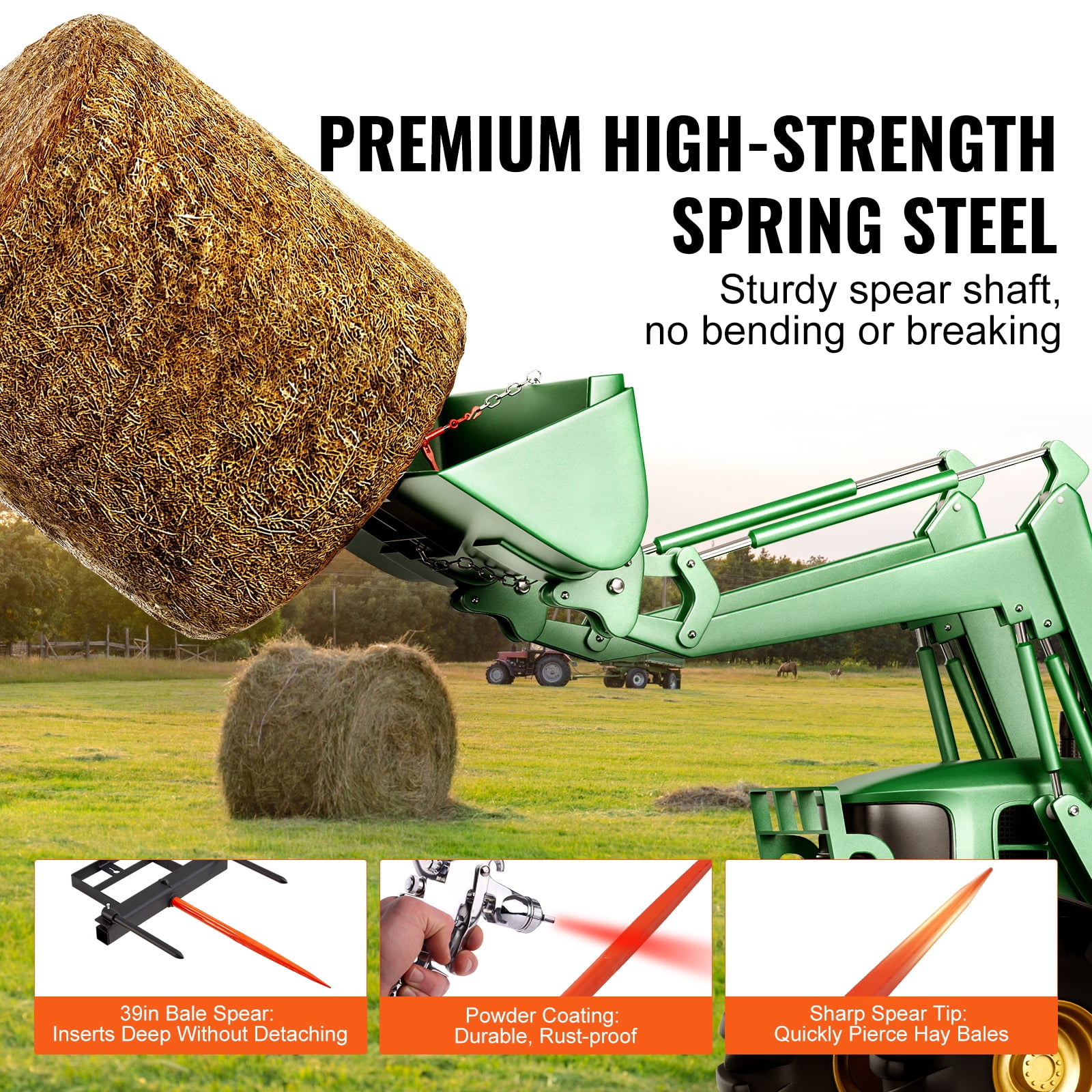 KFFKFF 39" Hay Spear Bale Spear Skid Steer Loader Tractor Bucket Attachment