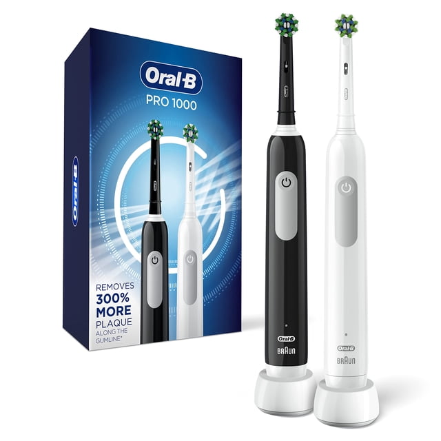 Oral-B Pro 1000 CrossAction cepillo de dientes eléctrico, blanco y negro, 2 unidades