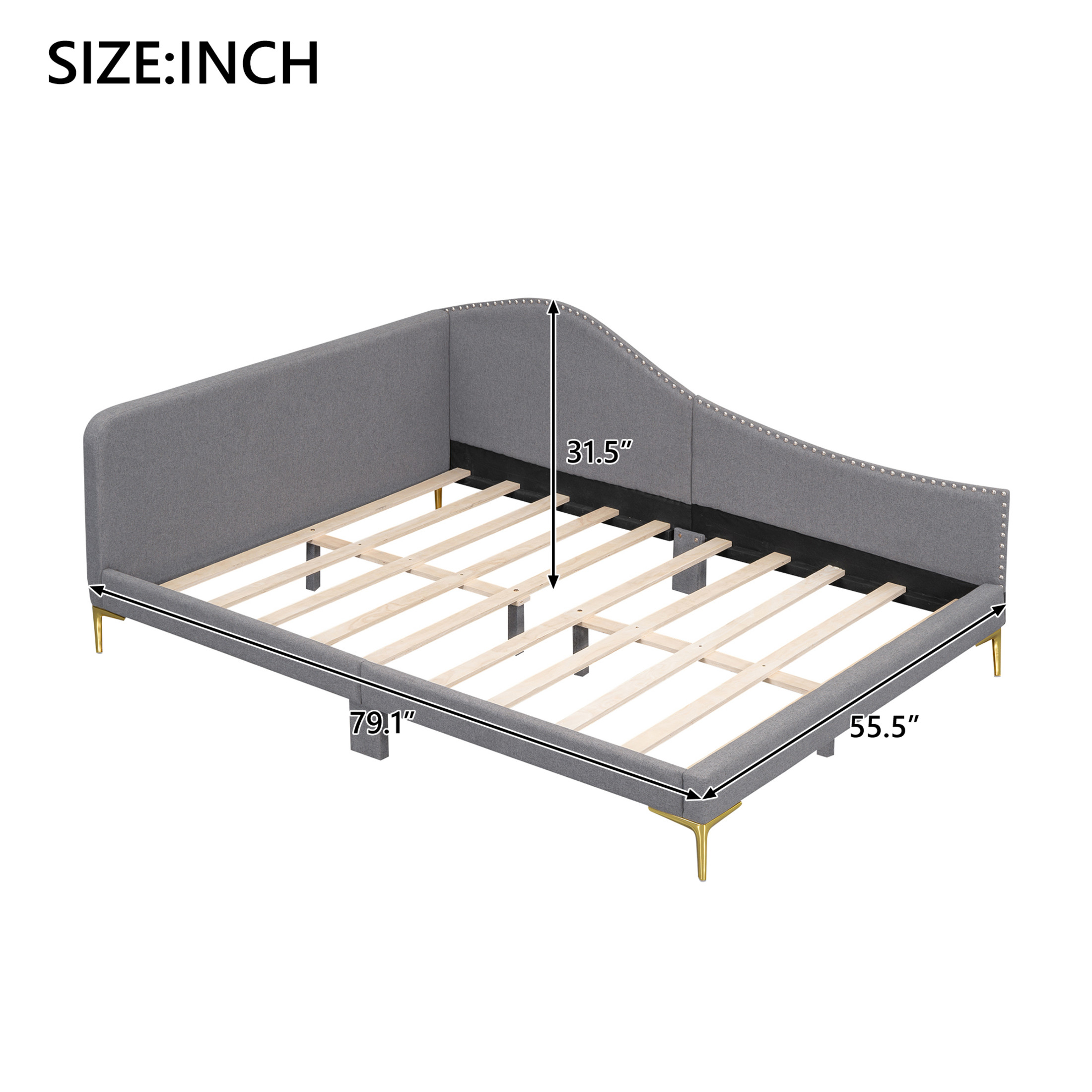 Noble House Full Upholstered Daybed, Modern Linen Sofa Bed with Armrest and Backrest, Space Saving Design, Grey
