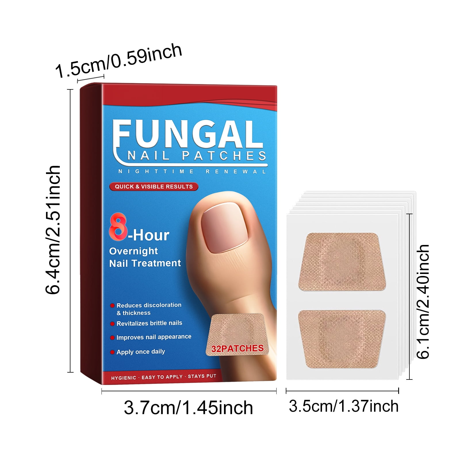 Alvantor Fungal Nail Patches, Overnight Repair for Damaged Thick Toenails, 8-Hour Treatment, 32PCS