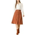 thumbnail image 2 of MODA NOVA Junior's High Waist A-Line Button Front Belted Corduroy Midi Skirt, 2 of 5