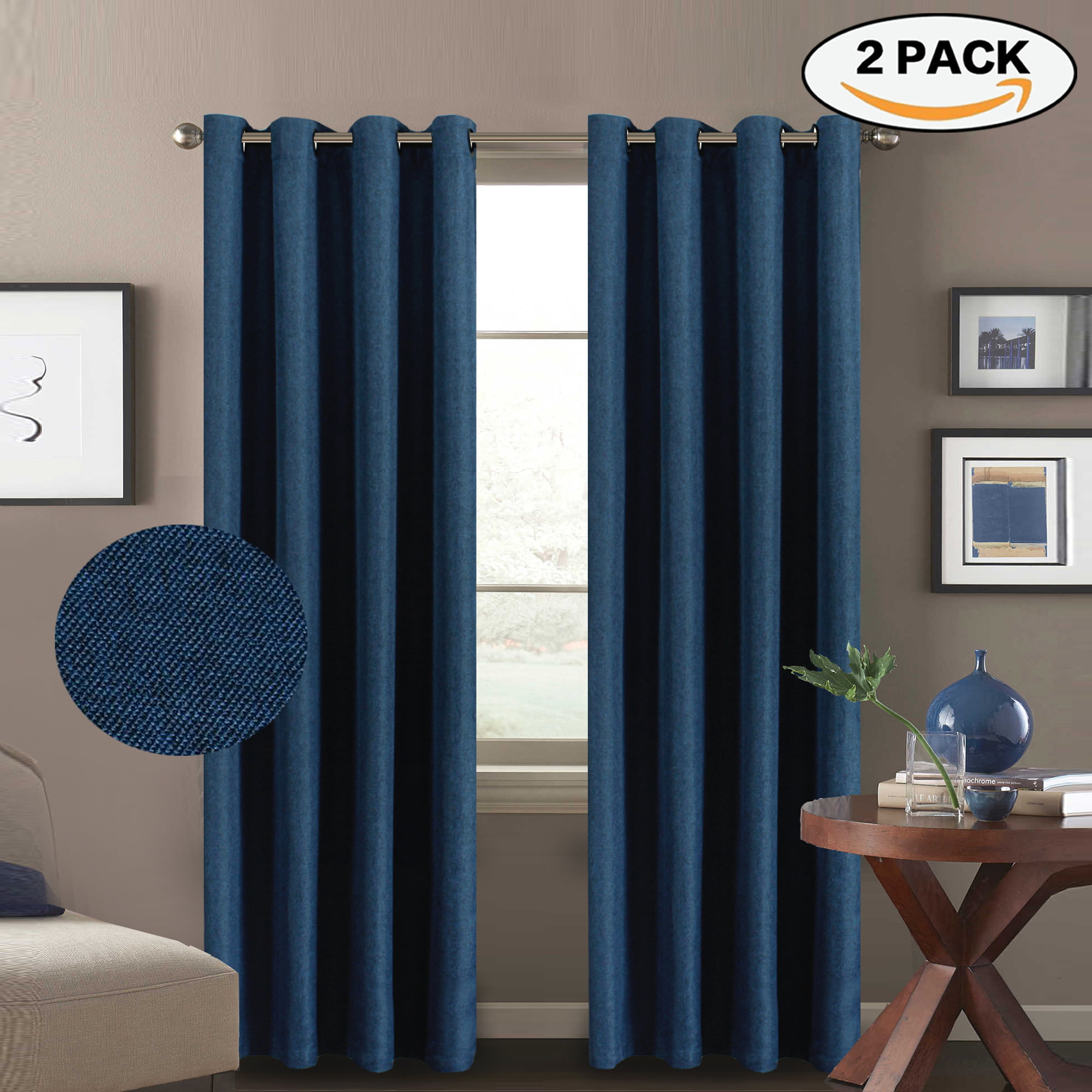HVERSAILTEX Ultra Sleep Well Energy Saving Thermal Insulated Textured Thick Linen Pair Curtains 2 Panels For Living Room