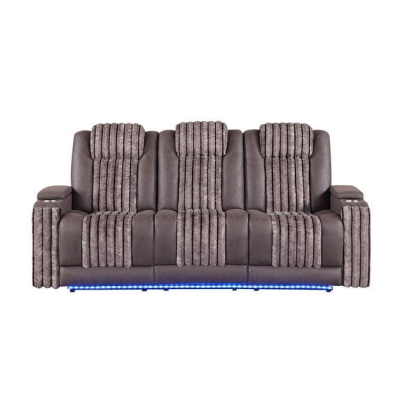 Duran Brown Power Reclining Sofa with Power Headrest, LED and Drop Down Table with reading Light
