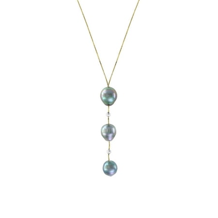 14K Yellow Gold and 9-10MM Black Tahitian Pearl Pendant Necklace