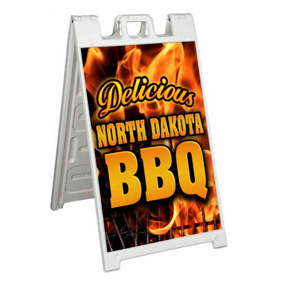 North Dakota BBQ (24" X 36") Standard A-Frame Signicade, Includes Decal Applied To Stand