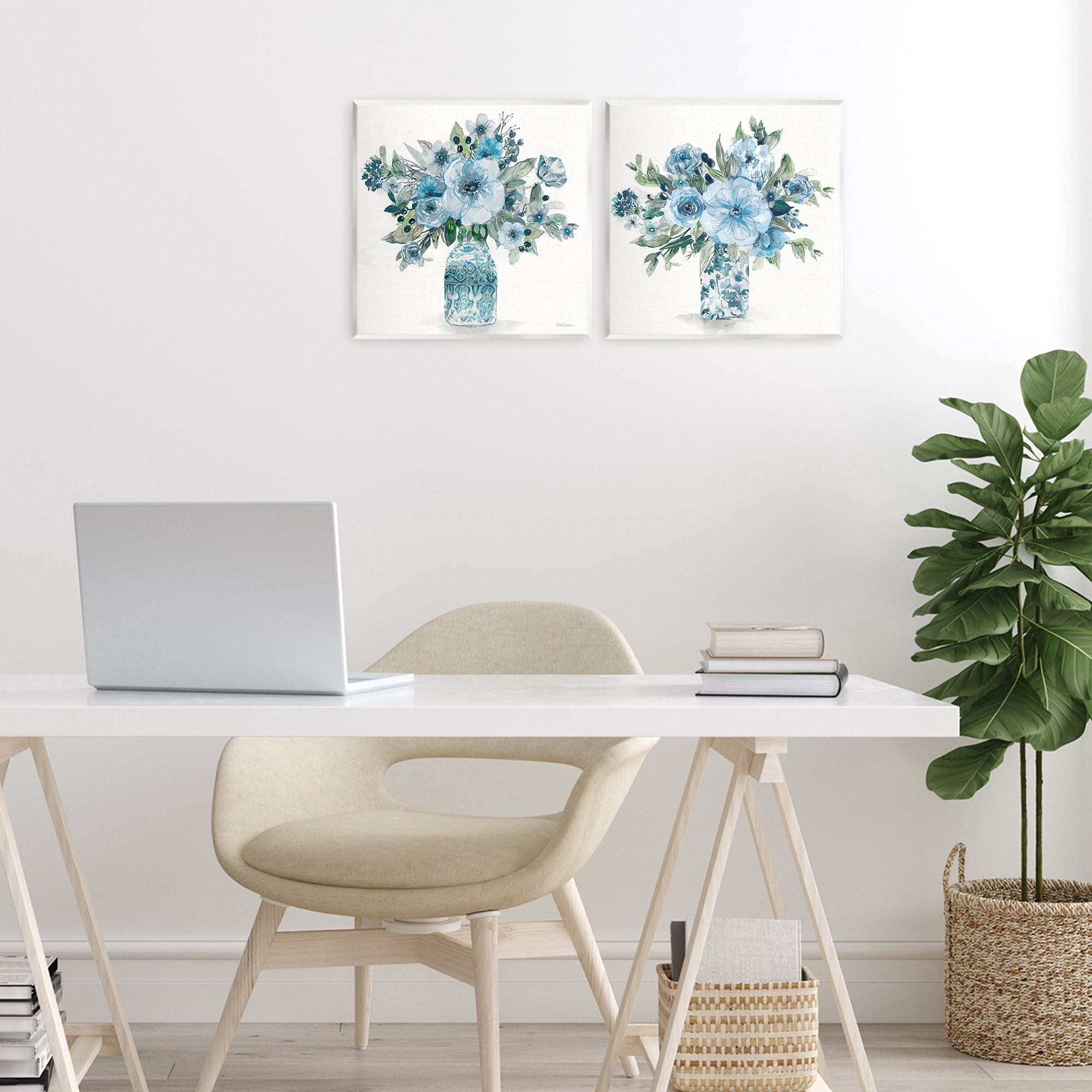 Stupell Industries Pastel Blue Floral Vase Arrangements 2 Piece Wall Plaque Art Set, design by Carol Robinson
