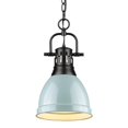 thumbnail image 1 of Golden Lighting 3602-S BLK-SF Duncan Small Pendant Light with Chain & Seafoam Shade, Black, 1 of 1