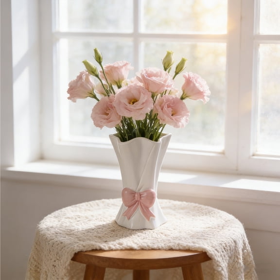 Ceramic Vase for Home Decor, Modern Minimalist Glazed Vase for Living Room Bathroom Bedroom, Flower Vase for Tabletop Shelf Display, Decorative Vase for Flowers Dried Arrangements, Pink Accent