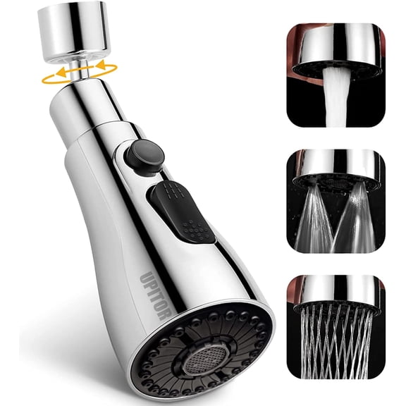 UPITOR Kitchen Faucet Sprayer Head Replacement with 720° Rotating, Three Function Pull Down Spray Head, G1/2 Connector