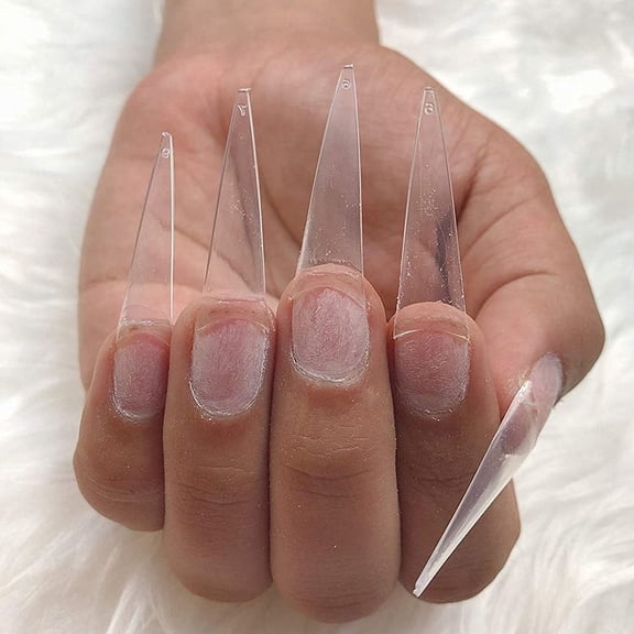 500PCS Lavish Stiletto Acrylic Nail Tips Long Clear Full Cover Nail Extensions For Salon And Home Manicure