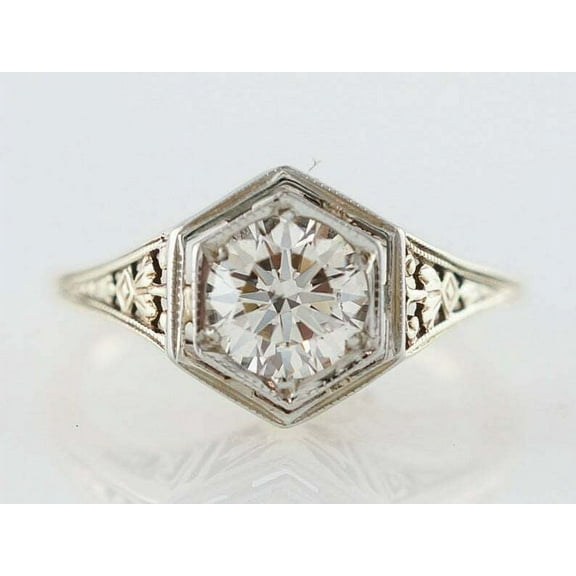 Antique Style Filigree Diamond Ring 1.7 Ct Round Diamond 14K White Gold Over