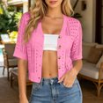thumbnail image 2 of Sewkxo Short Sleeve Summer Cardigan Sweaters for Women 2026 Lightweight Shrug Crochet Beach Cover Ups,Hot Pink XL, 2 of 8