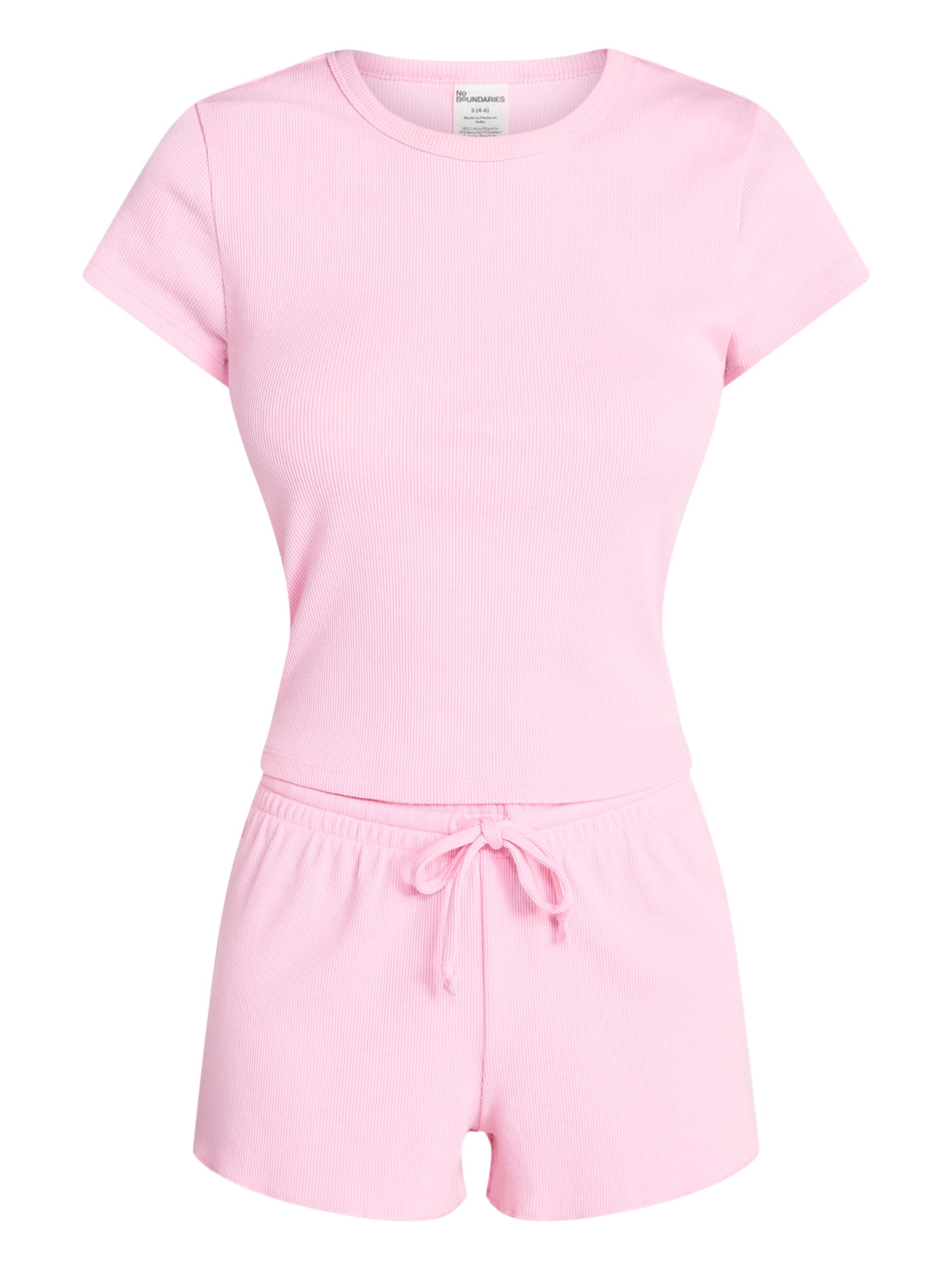 No Boundaries Sleep Ribbed Tee and Shorts Set, 2-Piece, Women’s XXS-3X
