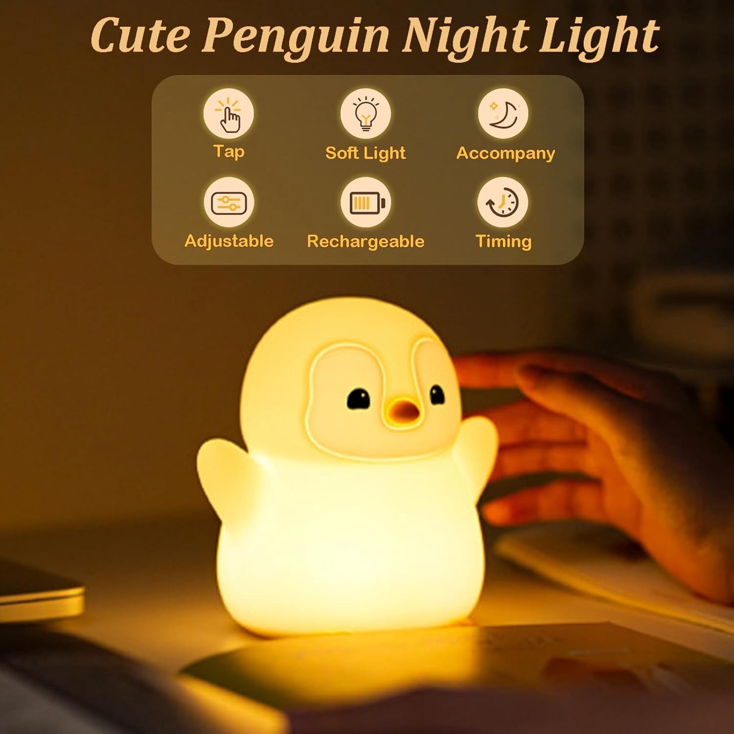 Night Light for Kids, Rechargeable Penguin Silicone Night Light with Timer, Dimmable Nursery Night Lamp, Cute Room Decor Gift for Baby Toddlers Boys Girls
