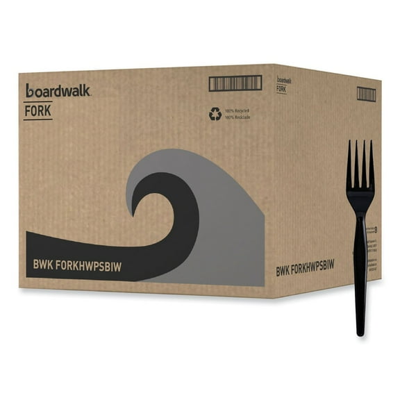 Boardwalk Heavyweight Polystyrene Cutlery Fork Black 1000/Carton (BWKFORKHWPSBIW)