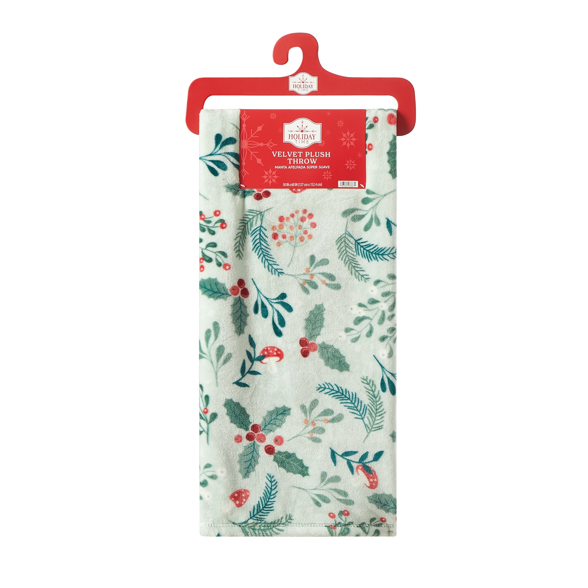 Holiday Time 50"x60" Blue Holly Plush Throw, All Ages