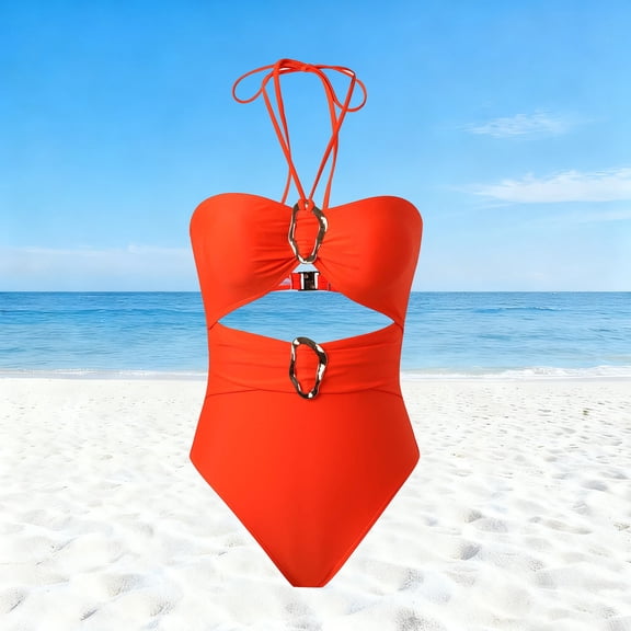 uublik Women Swimsuit Tankini Orange Slimming Bathing Suit 1 Piece Beach Outfit Sport Swim Suits