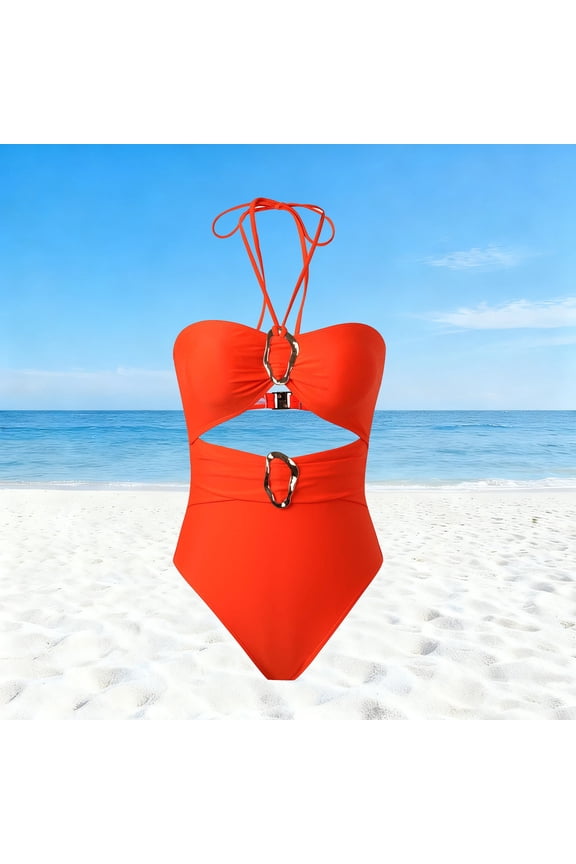Bikini Sets for Women Spaghetti Strap Plus Size Bathing Suits Swimsuit Women Diving Suit Siamese Summer Beach Surfing Swimwear Trendy for Surfing & Water Sports Orange XL