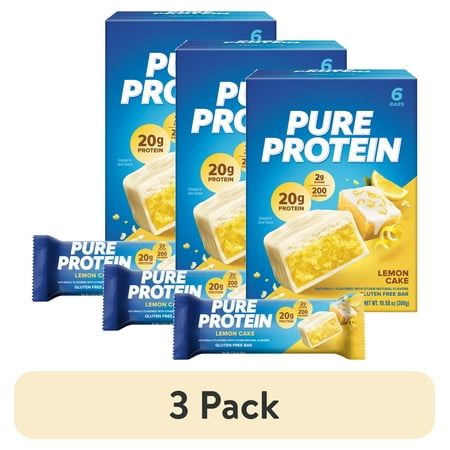 (3 pack) Pure Protein Bars, Lemon Cake, 20g Protein, Gluten Free, 1.76 oz, 6 Ct