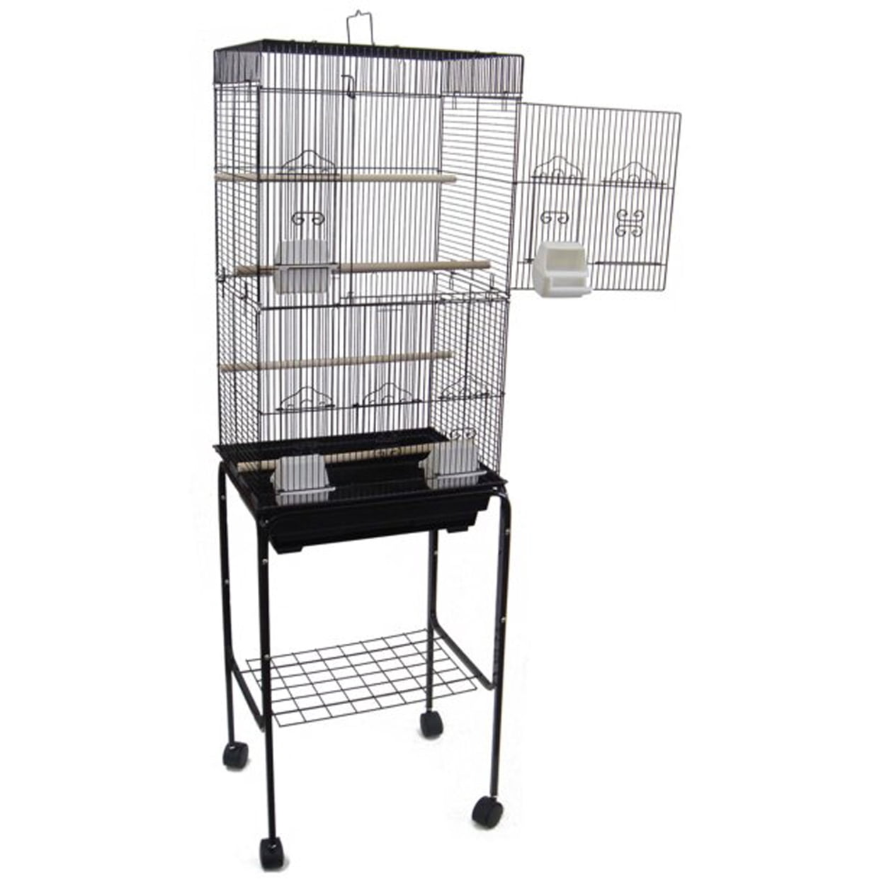 Ymlgroup 6804 3 by 8" Bar Spacing Tall Flat Top Small Bird Cage with Stand - 18"x14" in Black