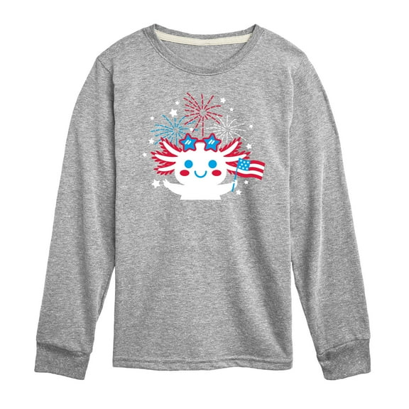 Instant Message - Americana - Axolotl Celebrating with Fireworks - Toddler & Youth Long Sleeve Graphic T-Shirt