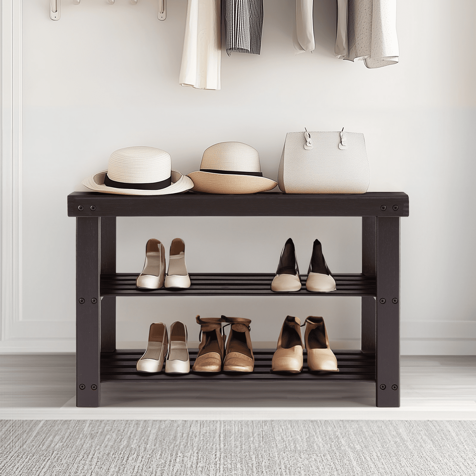 MAYEERTY 3-Tier Bamboo Shoe Rack Bench, 286Lbs Capacity, Compact Storage for Entryway, Bedroom