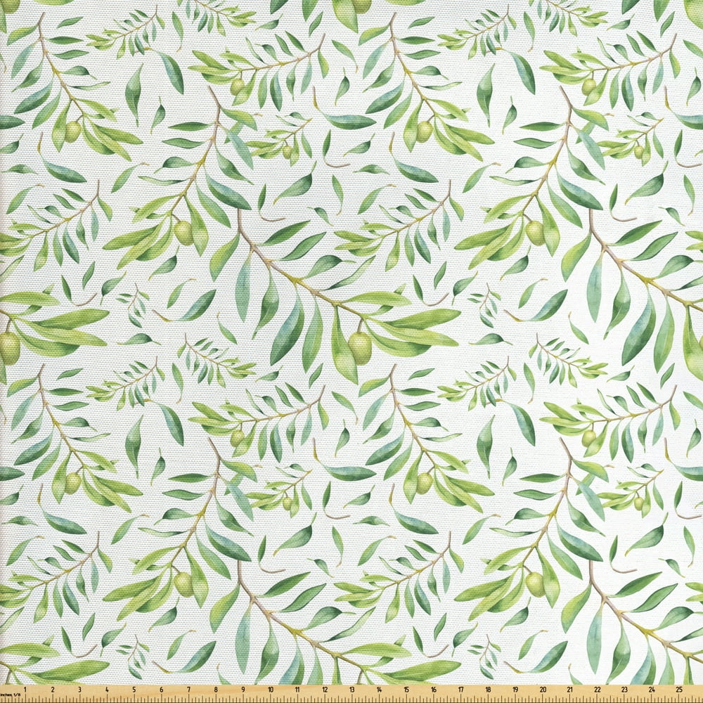 Green Leaf Fabric by The Yard, Watercolor Style Olive Branch ...