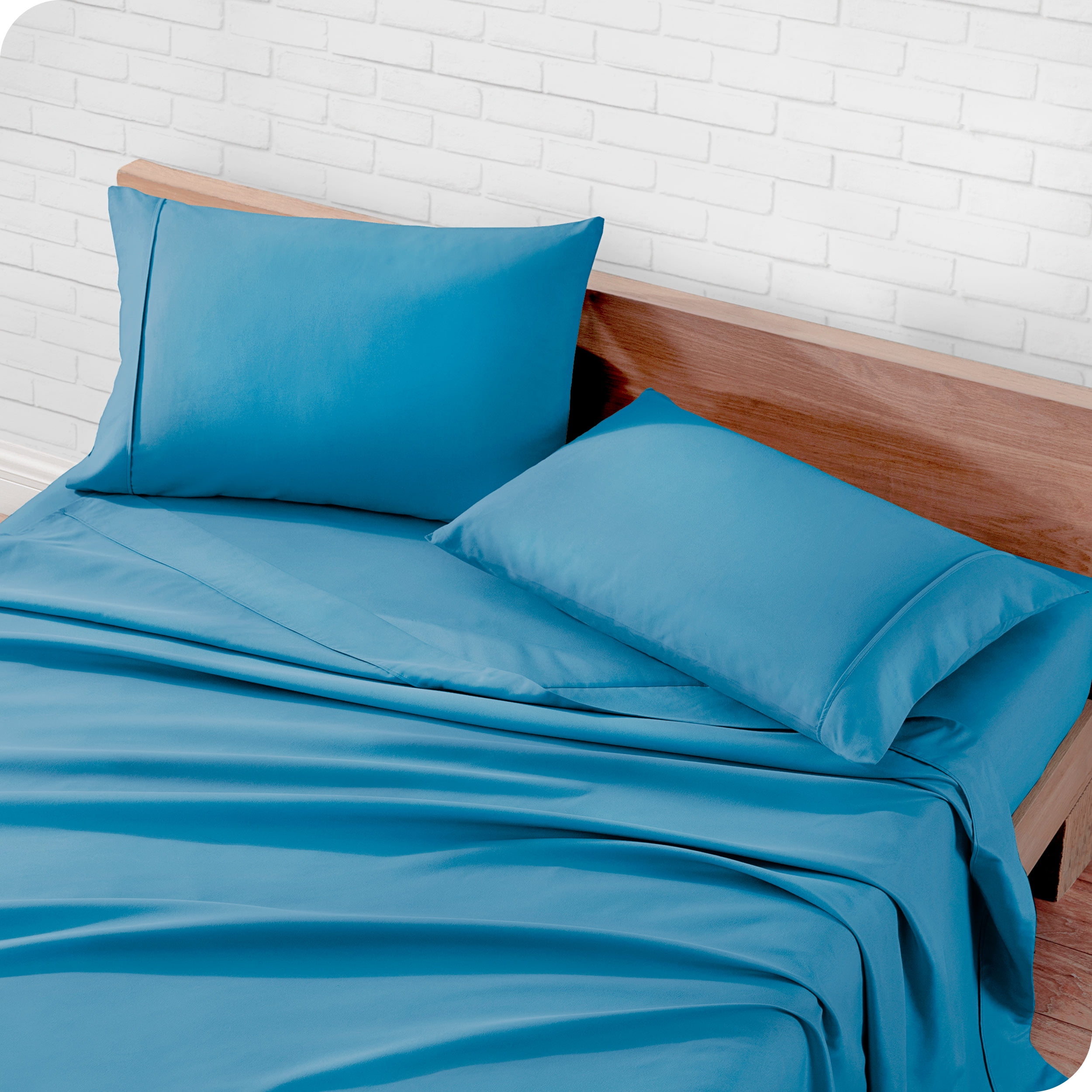 Bare Home Medium Blue Microfiber Pillowcase Set, Hypoallergenic, Standard Set of 2