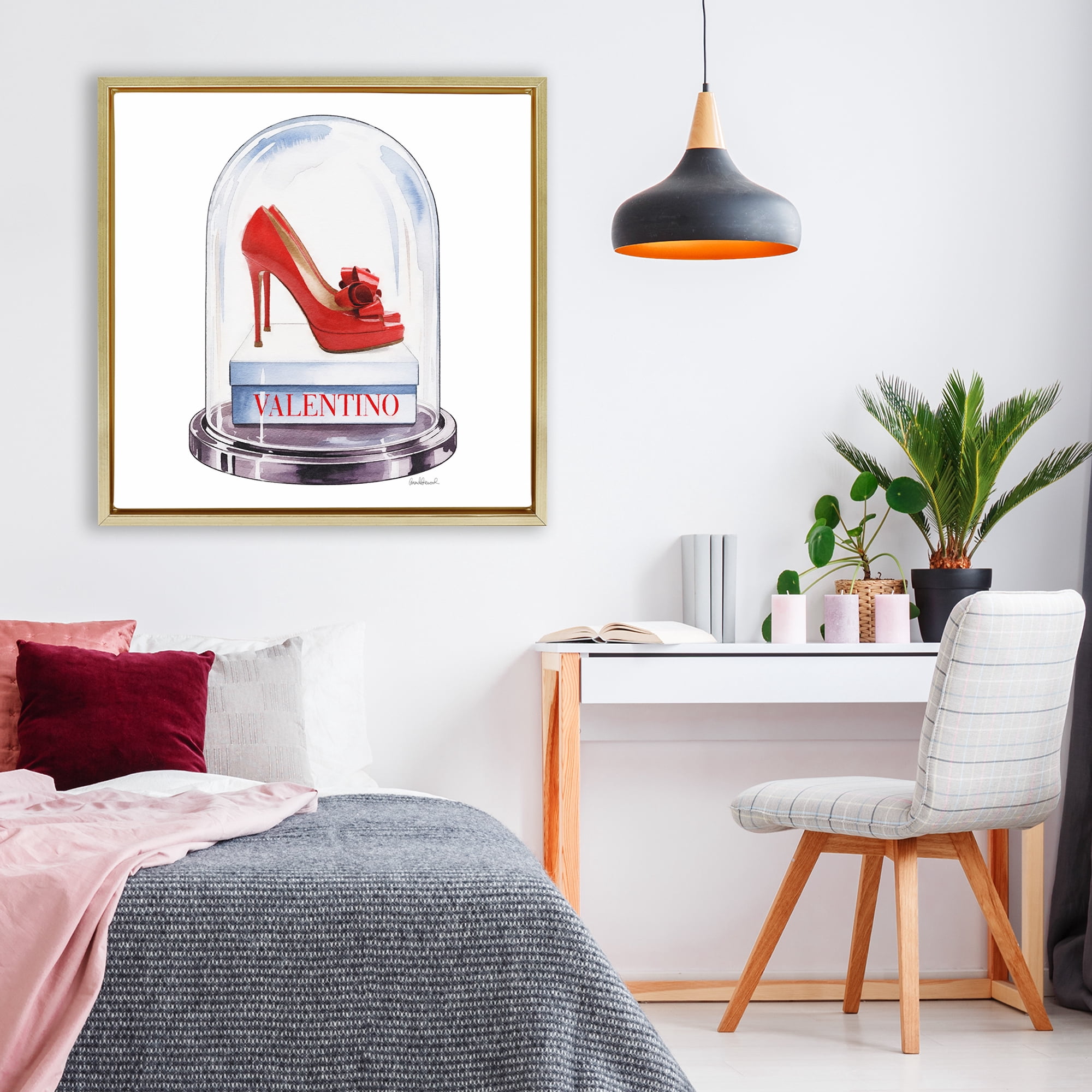 Stupell Industries Red Heels in Bell Jar Gold Framed Floater Canvas Wall Art, design by Amanda Greenwood