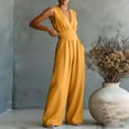 thumbnail image 5 of Women's Summer V-Neck Wide-Leg Jumpsuits, Sleeveless Ruched Waist Maxi Jumpsuits, XL, 5 of 5