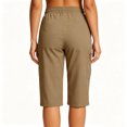 thumbnail image 7 of Women's Summer Casual Shorts, Mid Waist Knee Length with Pockets, Solid Color Soft Cotton Shorts, Daily Fashion Lounge Shorts, Womens Casual | TruHer,Khaki 3XL, 7 of 7