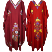 Mogul Womens Maxi Kimono Caftan Beautiful Floral Embroidered Maroon,Red Kashmiri Indian Cover Up Evening Dress Lot Of 2Pcs